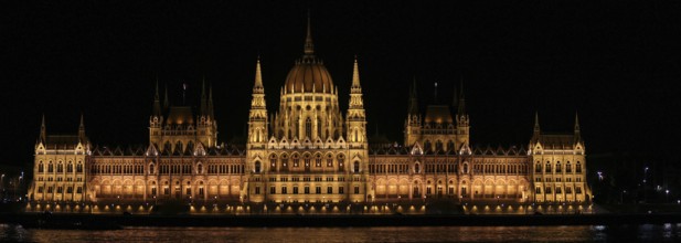 The famous Hungarian Parliament scenically illuminated at night