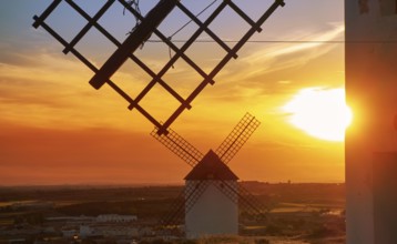 Mota del Cuervo windmills in Cuenca at Castile la Mancha of spain