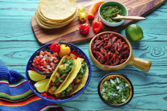 Tacos al pastor Mexican with coriander pineapple and chili