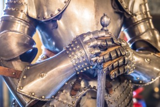 Middle age knight armour detail, 15th Century. Concept for security, safety and protection