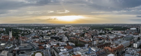 Tower view over the city of Leipzig, Germany during sunset, Leipzig, Germany, July 2017, Europe