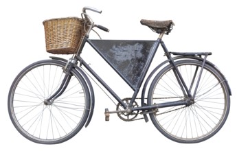 Isolated Vintage Retro Deliveries Bicycle For A Bakery Or Grocery Store With A Blank Sign