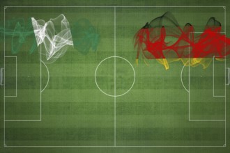 Nigeria vs Germany Soccer Match, national colors, national flags, soccer field, football game,
