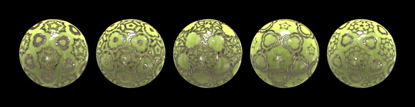 Green golden ornamented balls 3D illustration