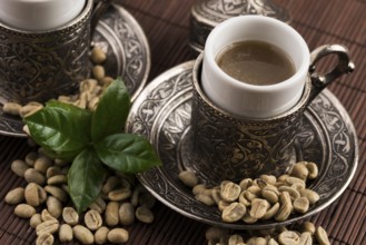 Green coffee. drink and beans