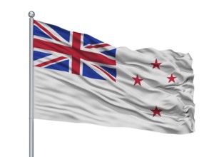 New Zealand Flag On Flagpole, Isolated On White Background