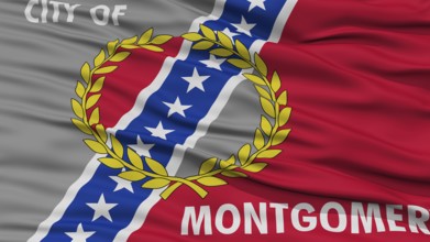 Closeup Montgomery Flag, Capital of Alabama State, Flying in the Wind