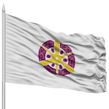 Kyoto Capital City Flag on Flagpole, Prefecture of Japan, Isolated on White Background