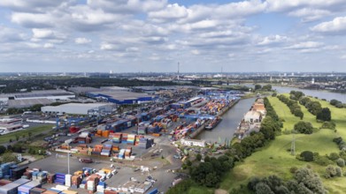 Container terminal D3T, container port, Logport I, aerial view, Rhine, Duisburg, Ruhr area, North