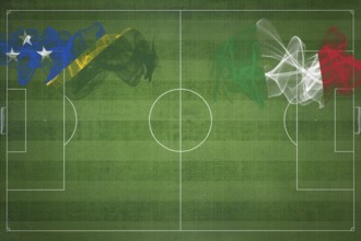 Solomon Islands vs Italy Soccer Match, national colors, national flags, soccer field, football
