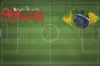Oman vs Brazil Soccer Match, national colors, national flags, soccer field, football game,
