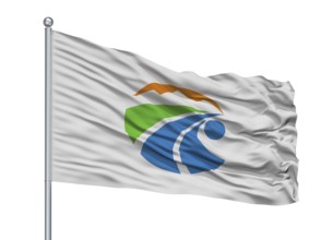 Kirishima City Flag On Flagpole, Country Japan, Kagoshima Prefecture, Isolated On White Background