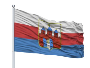Cavite City Flag On Flagpole, Country Philippines, Isolated On White Background