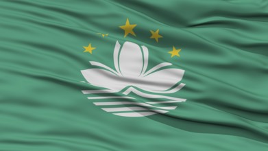 Closeup Macau Flag, Waving in the Wind, High Resolution