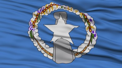 Closeup Northern Mariana Islands Flag on Flagpole, USA state, Waving in the Wind, High Resolution