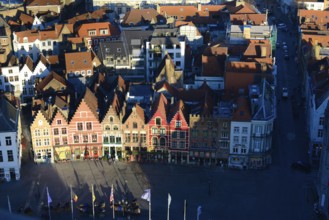 Brugge Market Square Guild Houses From Belfort Tower, Belgium, Europe