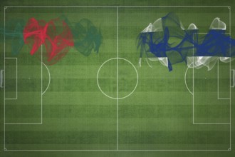 Bangladesh vs Finland Soccer Match, national colors, national flags, soccer field, football game,