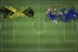 Jamaica vs Australia Soccer Match, national colors, national flags, soccer field, football game,