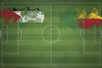 Palestine vs Benin Soccer Match, national colors, national flags, soccer field, football game,