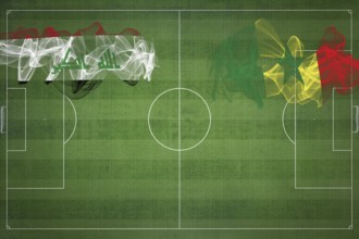 Iraq vs Senegal Soccer Match, national colors, national flags, soccer field, football game,