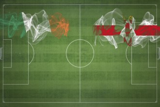 Ireland vs Northern Ireland Soccer Match, national colors, national flags, soccer field, football