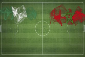 Nigeria vs Morocco Soccer Match, national colors, national flags, soccer field, football game,