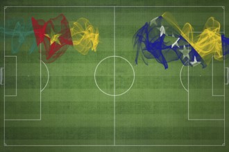 Cameroon vs Bosnia and Herzegovina Soccer Match, national colors, national flags, soccer field,