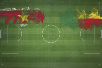 Suriname vs Benin Soccer Match, national colors, national flags, soccer field, football game,