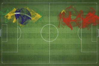 Brazil vs China Soccer Match, national colors, national flags, soccer field, football game,