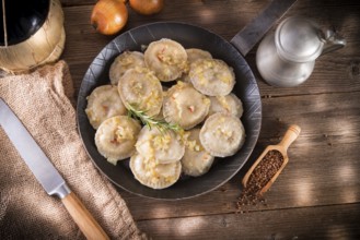 Pierogi with meat and buckwheat groats