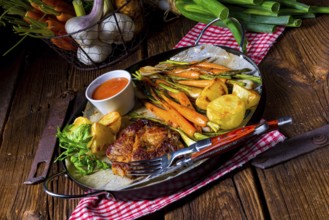Grilled collars with caramelised vegetables