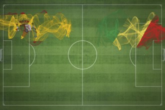 Spain vs Congo Soccer Match, national colors, national flags, soccer field, football game,