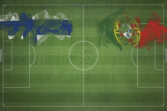 Finland vs Portugal Soccer Match, national colors, national flags, soccer field, football game,
