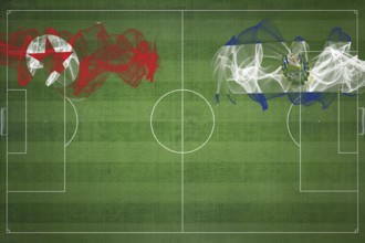 North Korea vs El Salvador Soccer Match, national colors, national flags, soccer field, football
