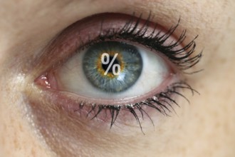 Eye with percentage sign in the pupil concept
