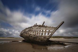 A view of the shipwreck of the Cara Na Mara on Mageraclogher Beach in Ireland