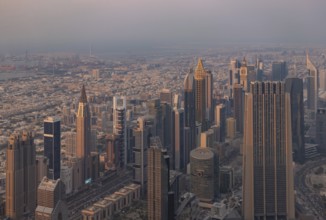 A picture of the tall buildings at the Trade Centre district at sunset