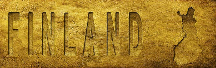 Finland Map and Text on Grunge Gold Texture