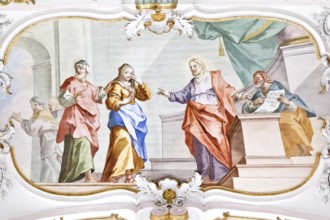 An image of a beautiful religious fresco inside the Wieskirche in Germany Bavaria