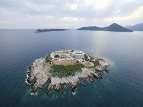 Fortress Mamula on the island of Lastavica in the sea. Montenegro. Drone.