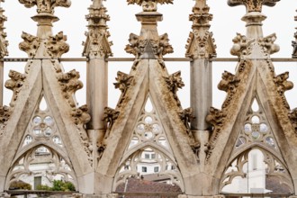 Marble patterns on the spires on the roof of the Duomo. Milan, Italy.