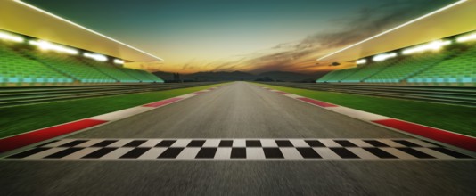 Bewegungsunscharfe Rennstrecke mit Start- oder Endlinie . Horizontalformat . Nachtszene