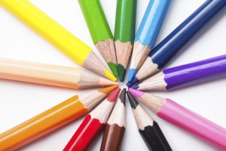 Rainbow color pencils set round isolated on white