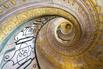 Melk, Austria, 22 September, 2022: view of the multi-storey circular staircase leading from the