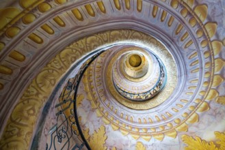 Melk, Auistria, 22 September, 2022: view of the multi-storey circular staircase leading from the