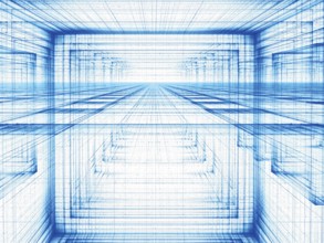 White and blue perspective background - abstract computer-generated 3d illustration. Contemporary