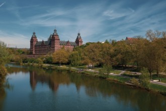 Panoramic view of Johannisburg Castle in Aschaffenburg, Germany, Europe