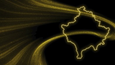 Map of Kosovo, Gold glitter map on dark background