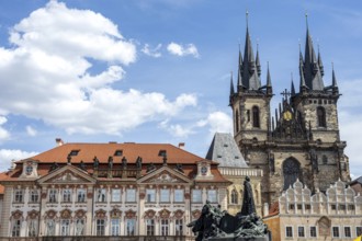 The Teyn Church and other beautiful old buildings on the Old Town Square in Prague, Czech Republic,