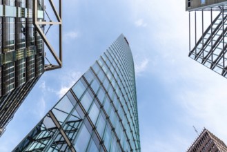 Berlin, Germany, July 28, 2019: Low angle view of the Sony Center. It is a Sony-sponsored building